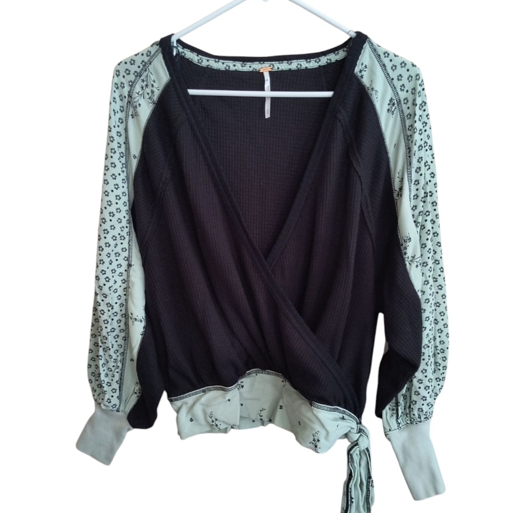 Free People Auxton Thermal Wrap Balloon Sleeve Blouse Size M